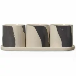 Ferm LIVING Inlay Yrttiruukut Tarjoittimella 4 Palaa, Hiekanväriset / Ruskeat